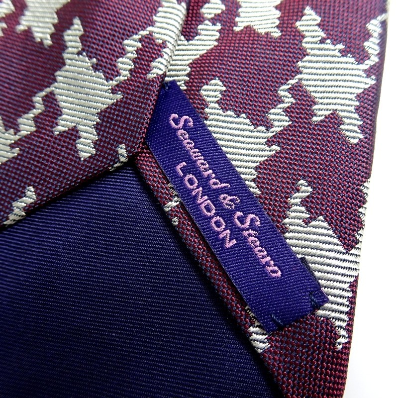 SEAWARD & STEARN シーワード&スターン 定2万 英国製 三越伊勢丹取扱 高級感漂う絹の艶 大千鳥柄 シルク ネクタイ 濃赤 ▲030▼bus6819c &amp; Seaward Stearn (シーワード ドット柄ネクタイブランド スターン）シルクハウンドトゥース