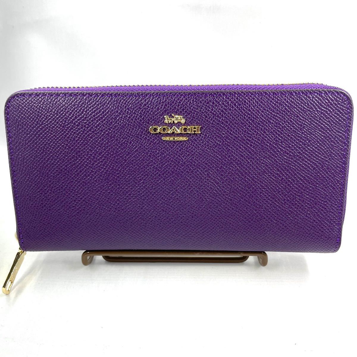 COACH 紫 パープル コーチ長財布 アウトレット品 ラウンドファスナー 