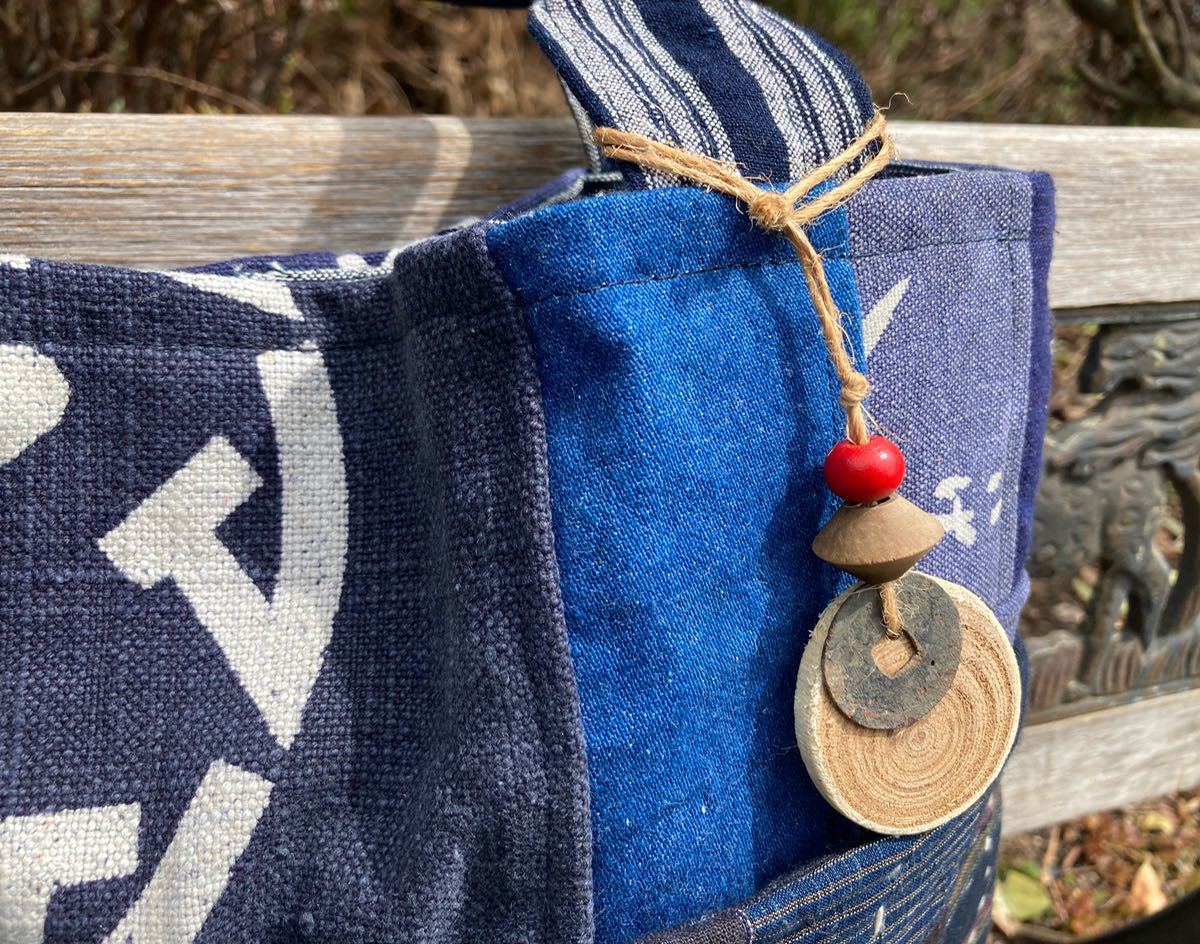 chibisix◇◇ハンドメイド 古布 バッグ◇◇前掛け 刺し子 消防半纏 縞 