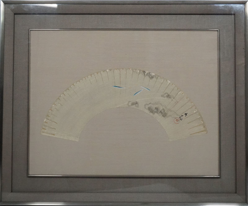 D611◇模写 【横山大観】 遊魚図扇面 紙本肉筆 近代日本画 水墨画 扇
