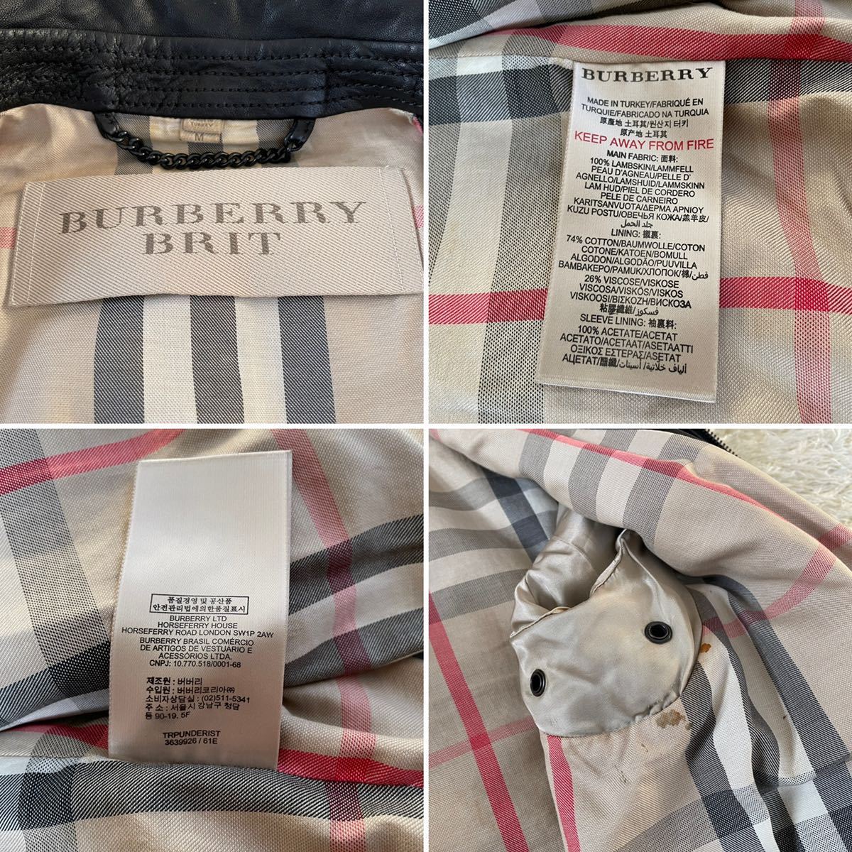 現行タグ バーバリー BURBERRY レザーライダースジャケット 革ジャン 
