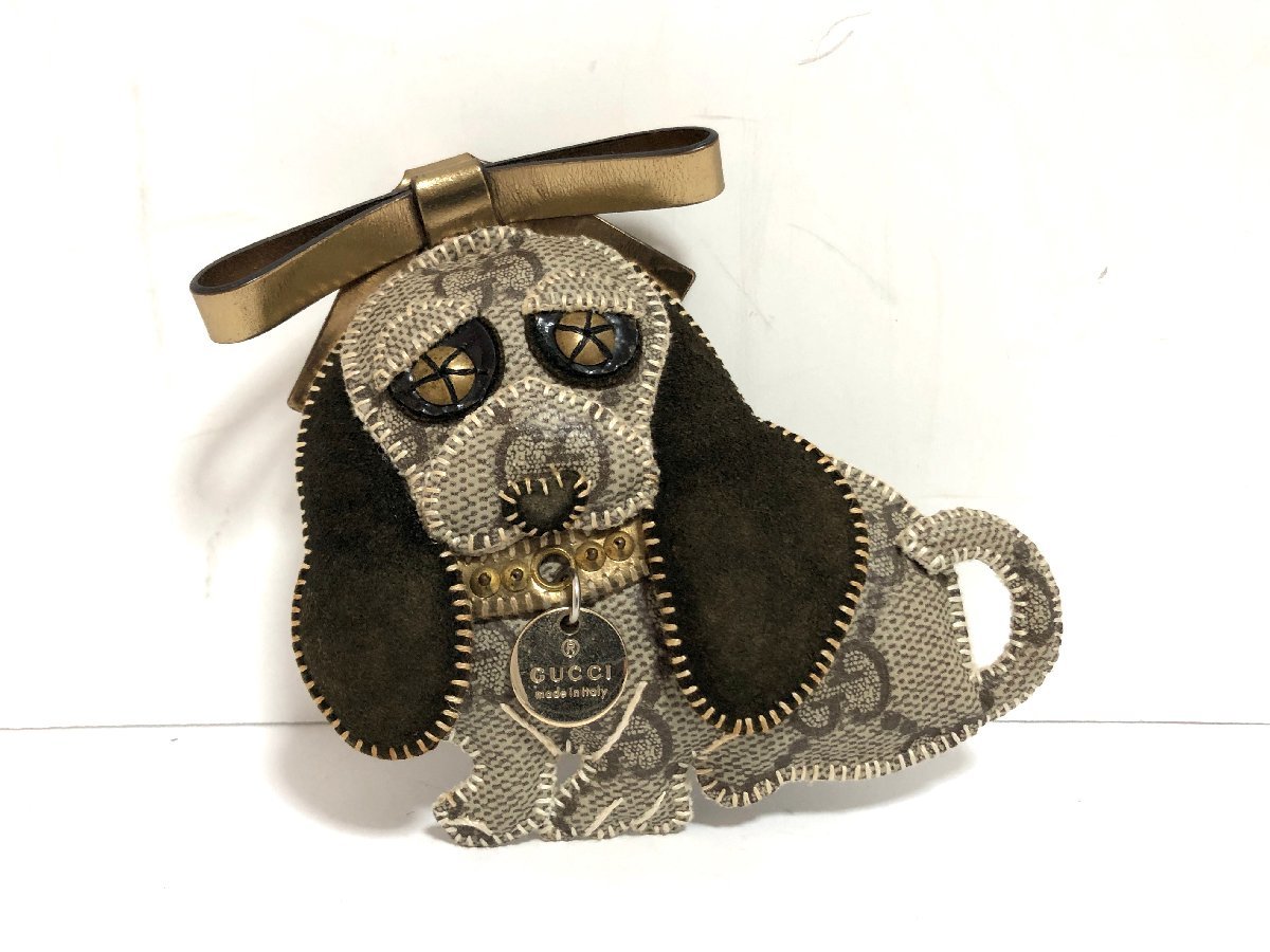 □極美品□GUCCI ggキャンバス ビーグル チャーム キーホルダー 小物