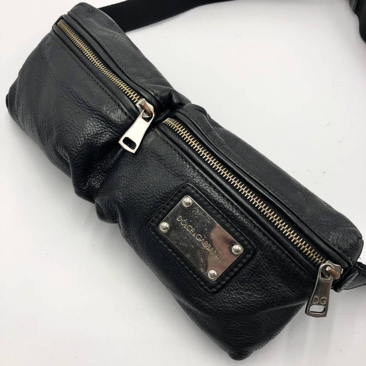 美品 DOLCE&GABBANA ドルガバ レザー ボディバッグ ブラック 311