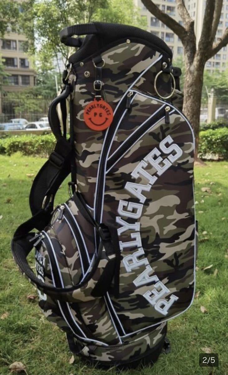 1円 新品未使用 パーリーゲイツ キャディバッグ★カモ柄・迷彩 ★スタンド式 ダブルストラップ★PEARLY GATES★8.5型★