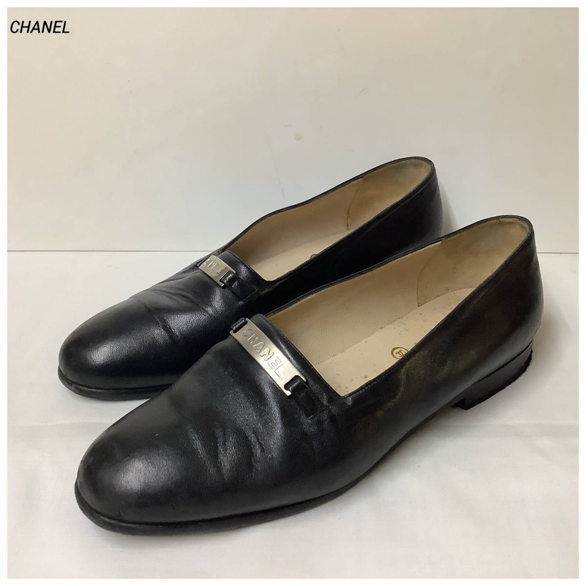 CHANEL シャネル レザー シルバープレート ローファー 36 1/2 クロ シャネル CHANEL ローファー ラクマ フリマアプリ G39697