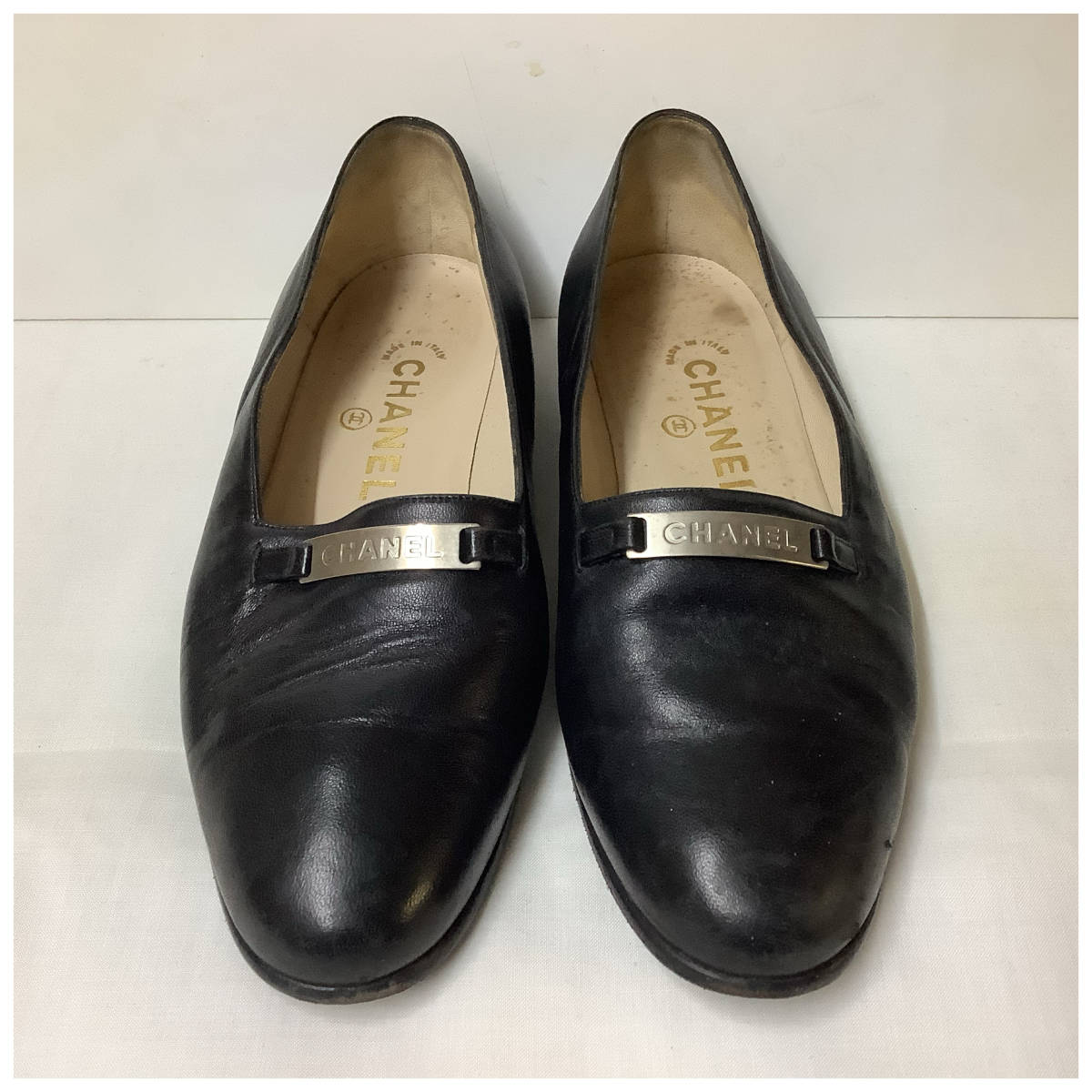 CHANEL シャネル レザー シルバープレート ローファー 36 1/2 クロ シャネル CHANEL ローファー ラクマ フリマアプリ G39697