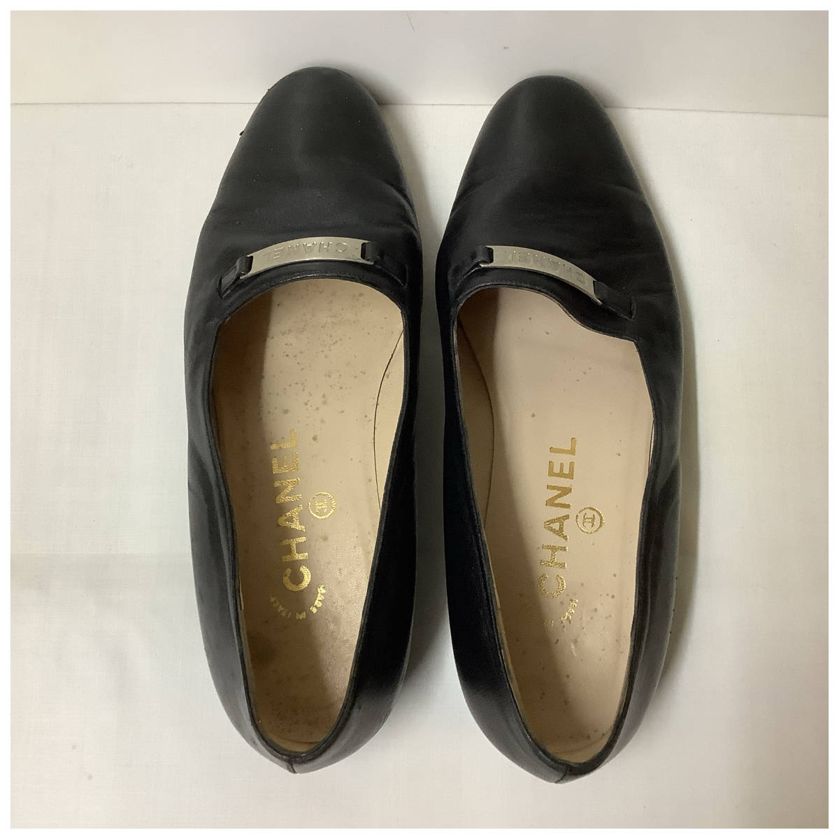 CHANEL シャネル レザー シルバープレート ローファー 36 1/2 クロ シャネル CHANEL ローファー ラクマ フリマアプリ G39697