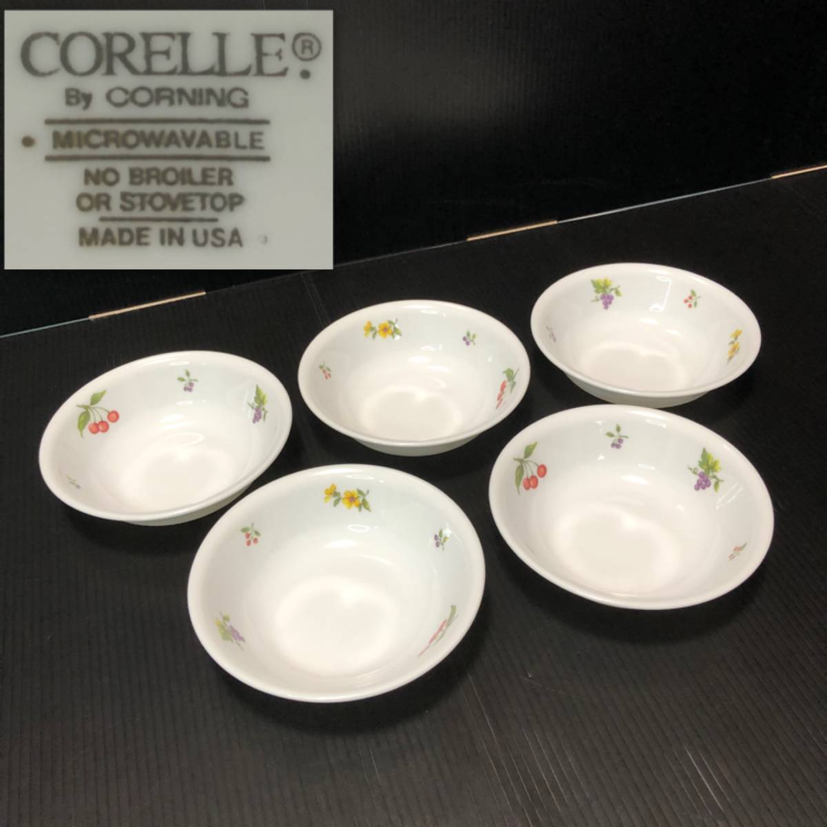 SI□CORELLE コレール 小ボウル 5枚セット ホワイト フルーツ柄 直径 
