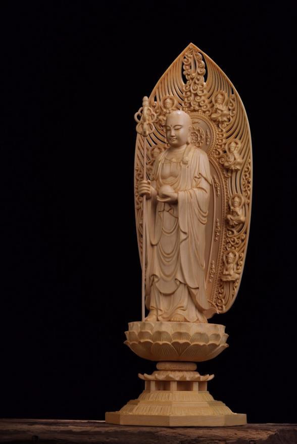 最新作 総檜材 木彫仏像 仏教美術 精密細工 仏師で仕上げ品 地蔵菩薩立像 高さ43cm FQ-61_2