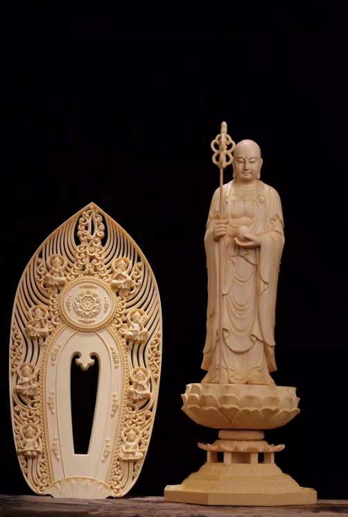 最新作 総檜材 木彫仏像 仏教美術 精密細工 仏師で仕上げ品 地蔵菩薩立像 高さ43cm FQ-61_4