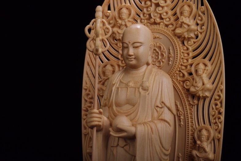 最新作 総檜材 木彫仏像 仏教美術 精密細工 仏師で仕上げ品 地蔵菩薩立像 高さ43cm FQ-61_6