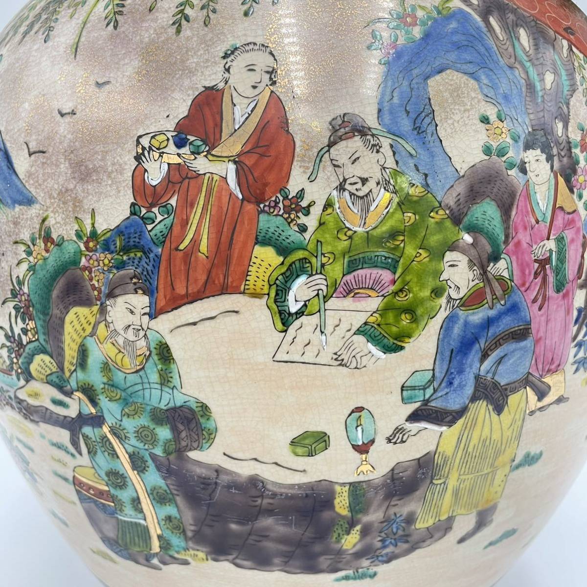 九谷焼 芸術 中華風 中国 壷 花瓶 華道具 骨董品 色絵 高さ約48cm 花生