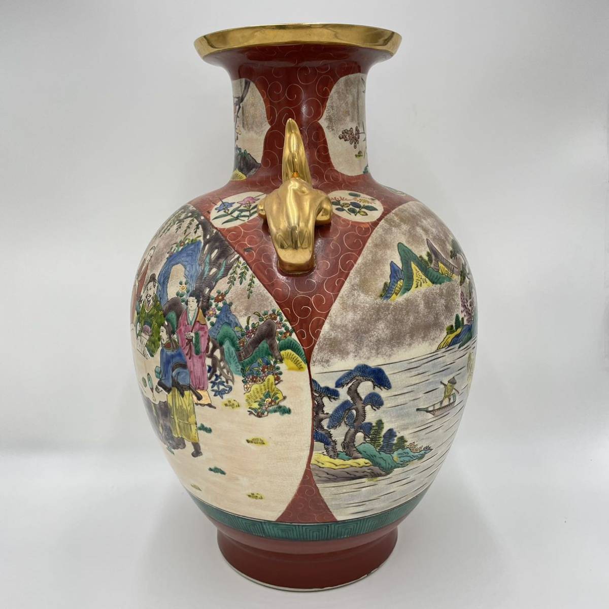 九谷焼 芸術 中華風 中国 壷 花瓶 華道具 骨董品 色絵 高さ約48cm 花生