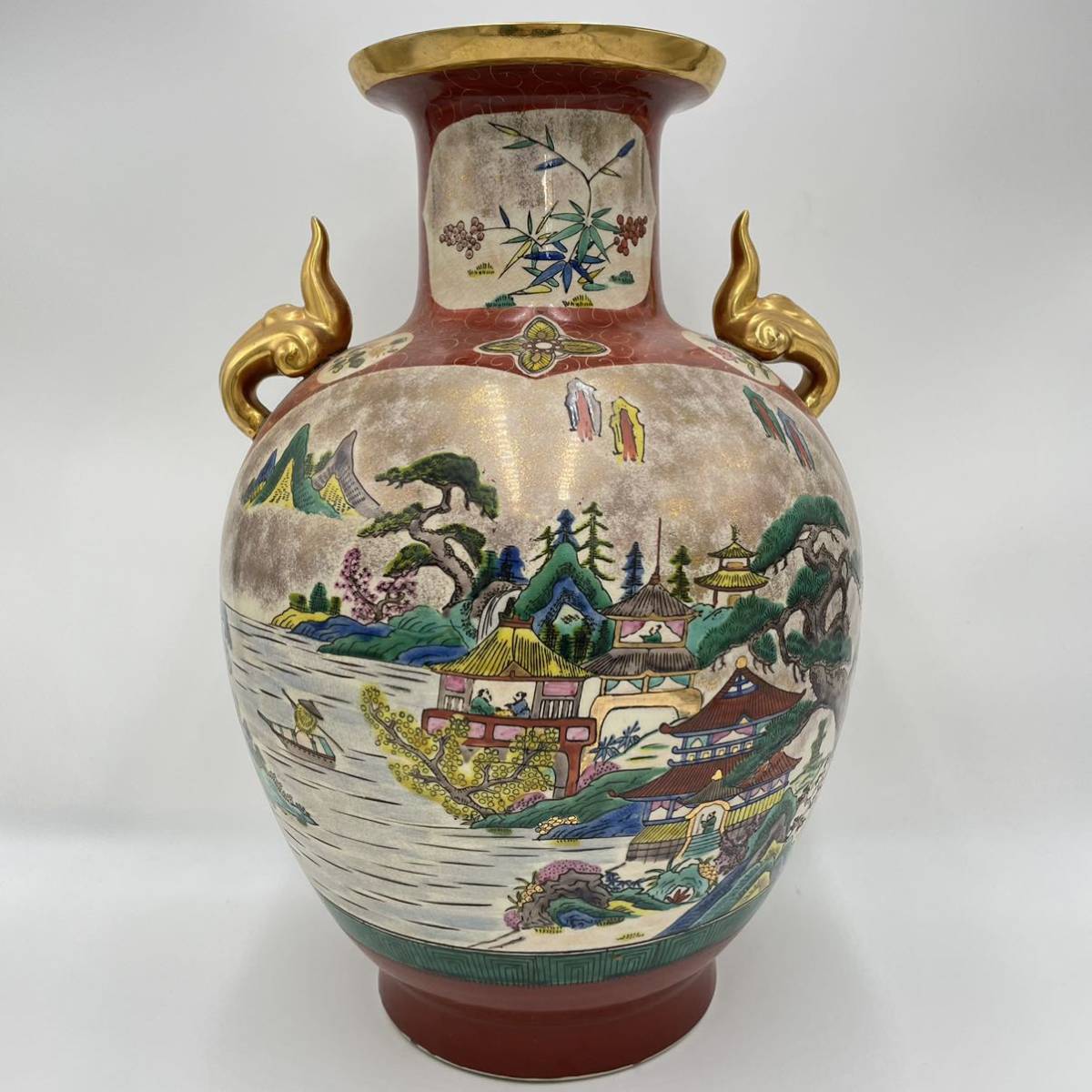 九谷焼 芸術 中華風 中国 壷 花瓶 華道具 骨董品 色絵 高さ約48cm 花生