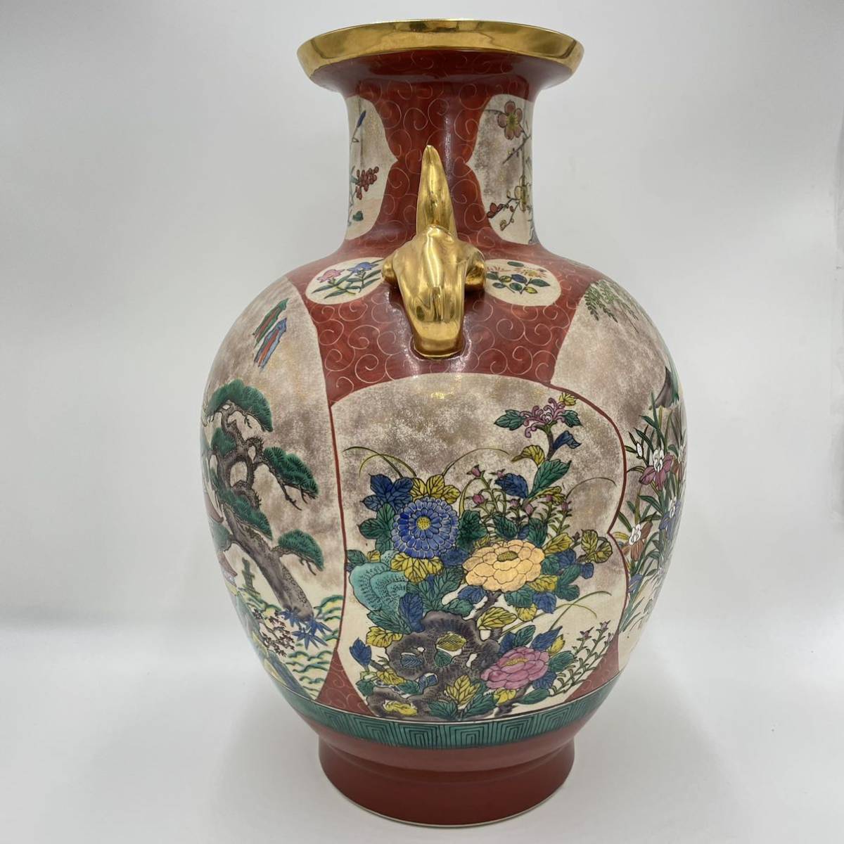 九谷焼 芸術 中華風 中国 壷 花瓶 華道具 骨董品 色絵 高さ約48cm 花生