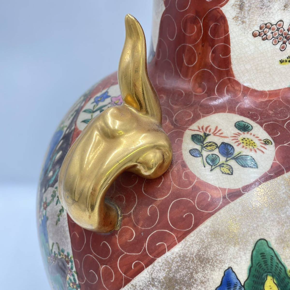 九谷焼 芸術 中華風 中国 壷 花瓶 華道具 骨董品 色絵 高さ約48cm 花生