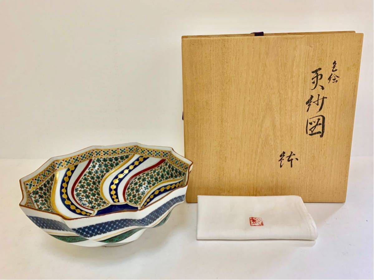 河上龍三 九谷焼 色絵更紗図 菓子鉢 公式通販 清末民初 Dynasty 三多