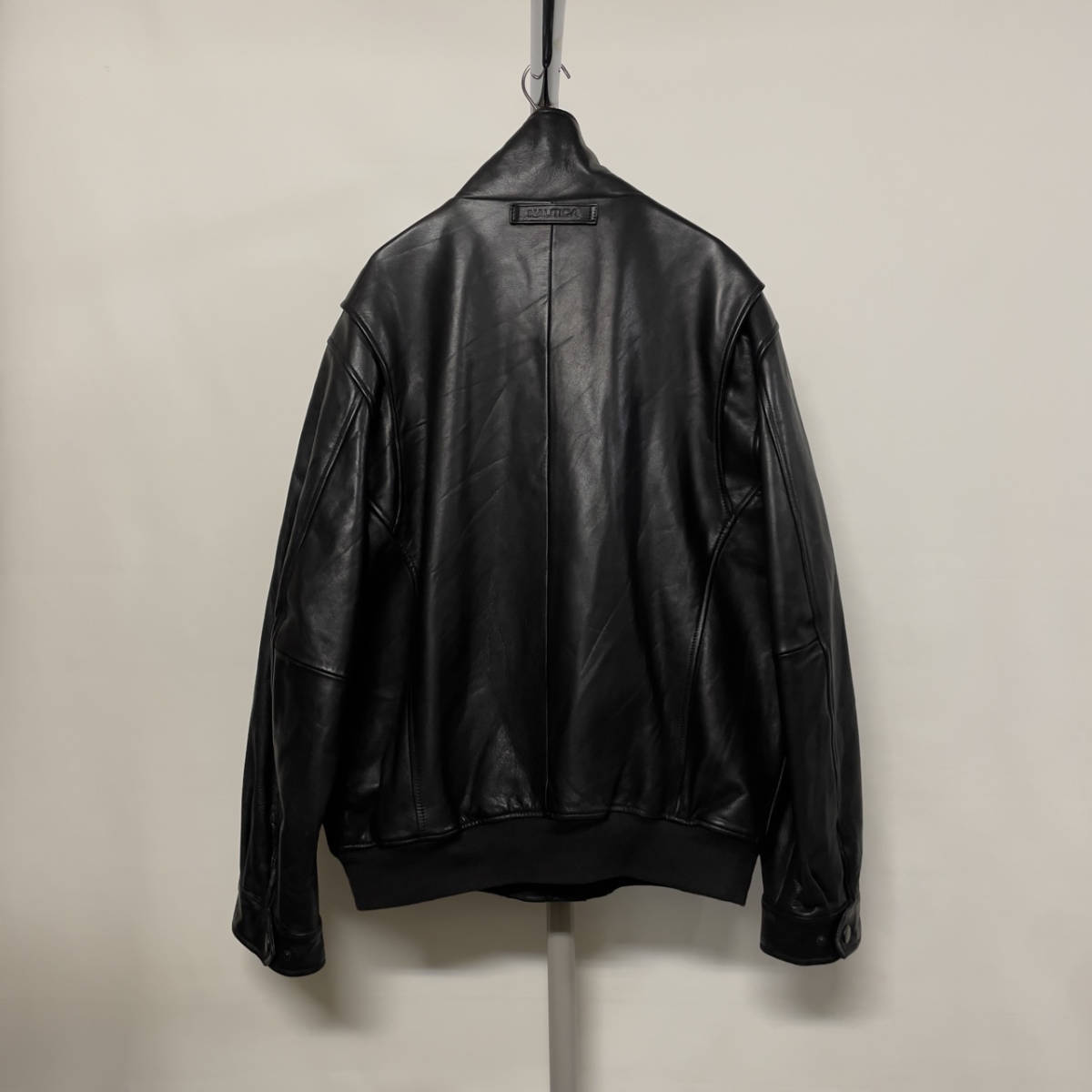 90s NAUTICA ハイネック レザー ジャケット 44 ビッグサイズ ブラック 