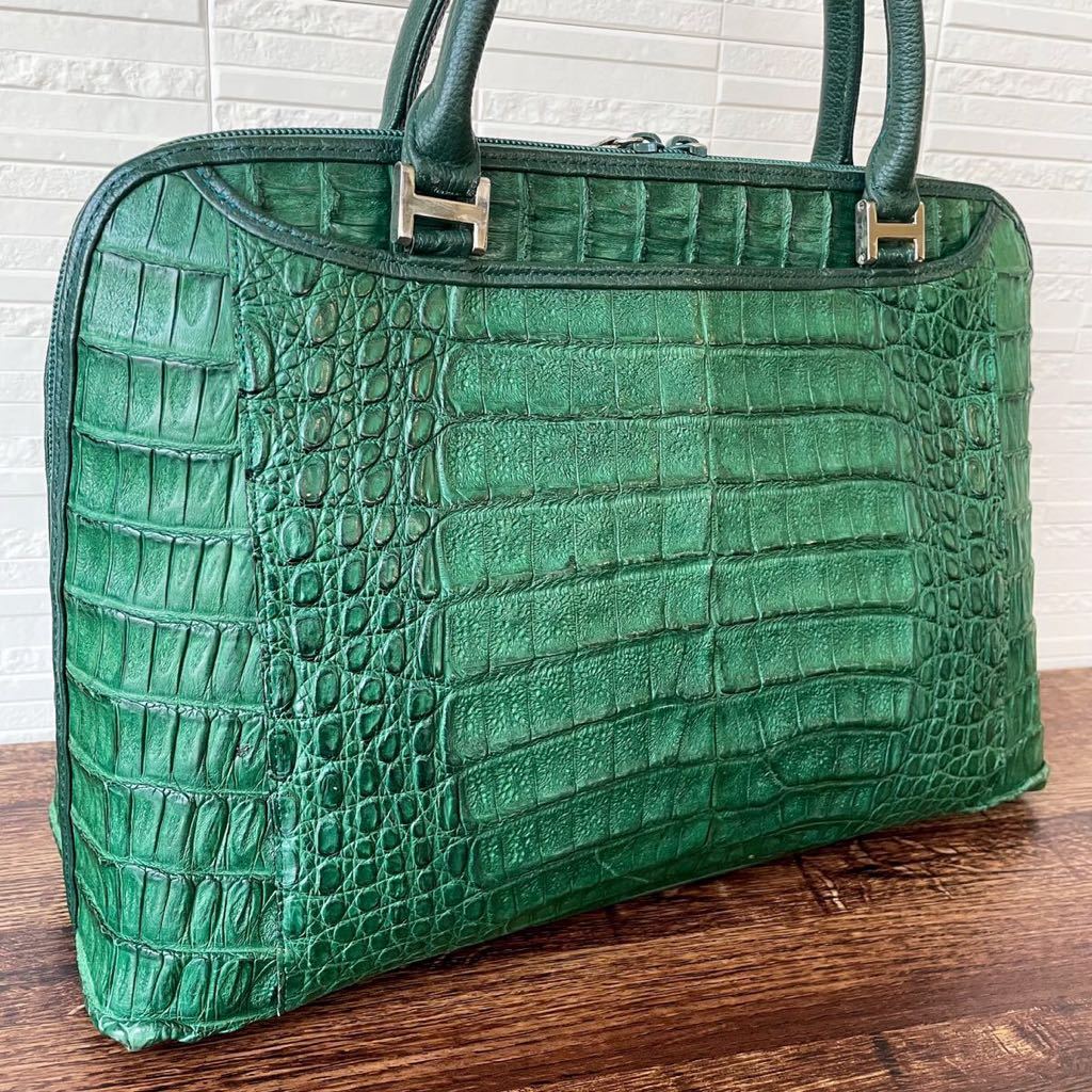 1円 美品 カイマン クロコダイル ワニ革 レザー 本物 ショルダー  