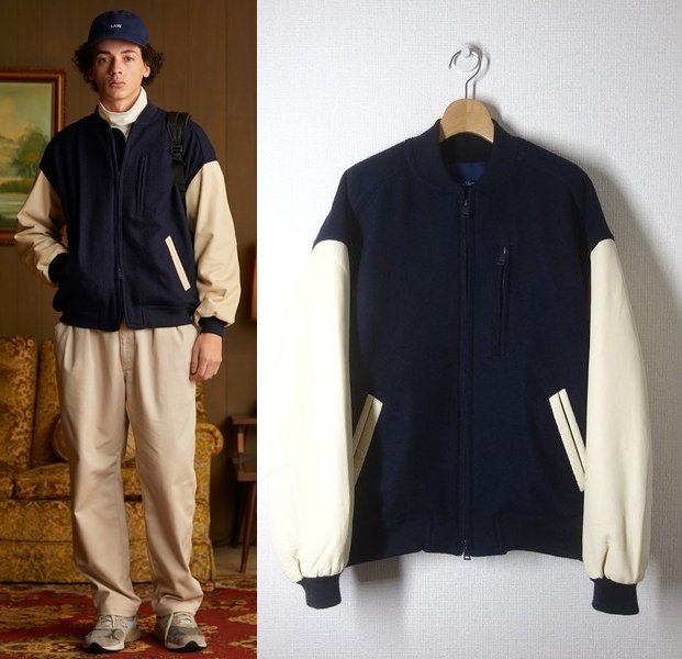 定価4.6万円】Gymphlex ジムフレックス 袖レザースタジャン M ネイビー 