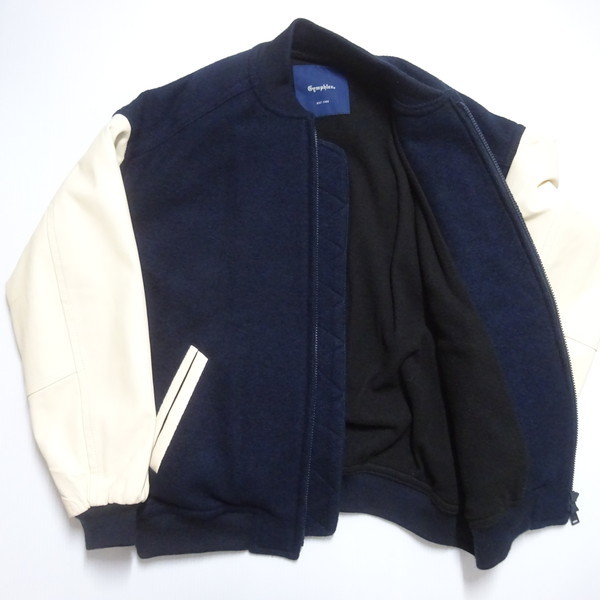 定価4.6万円】Gymphlex ジムフレックス 袖レザースタジャン M ネイビー 