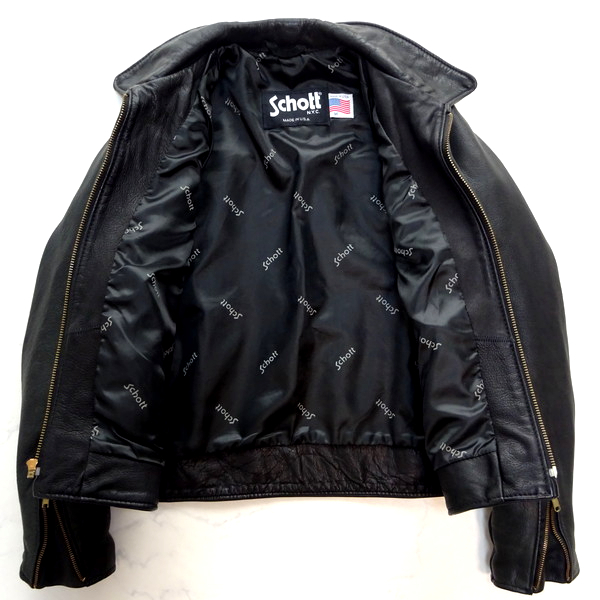 Schott シングルライダースジャケット M 黒 米国製 schott ショット レザーシングルライダースジャケット 黒 美品