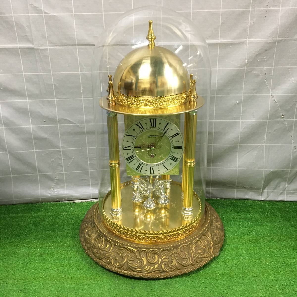 日新時計工業 MASTER 置時計 クオーツ 動作品 ガラスドーム置き時計