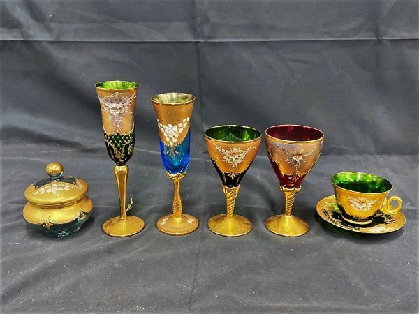 0404-1054ST⑫1889 MURANO GLASS ムラノガラス エナメル金彩 ワイン