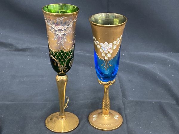 0404-1054ST⑫1889 MURANO GLASS ムラノガラス エナメル金彩 ワイン