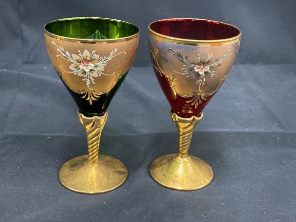 0404-1054ST⑫1889 MURANO GLASS ムラノガラス エナメル金彩 ワイン