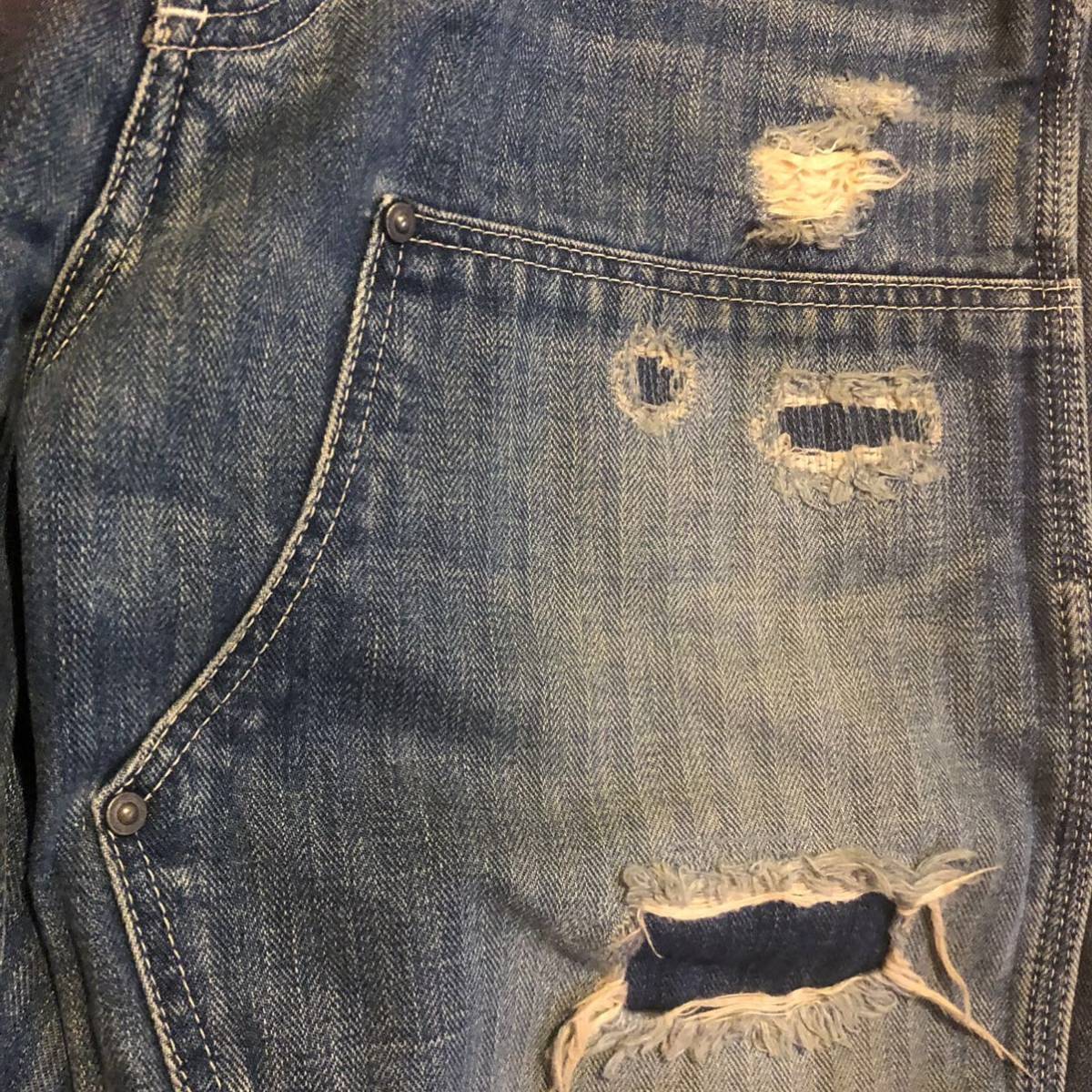 桃太郎ジーンズ MOMOTARO JEANS 出陣 ヘリンボーンデニム ダメージ加工