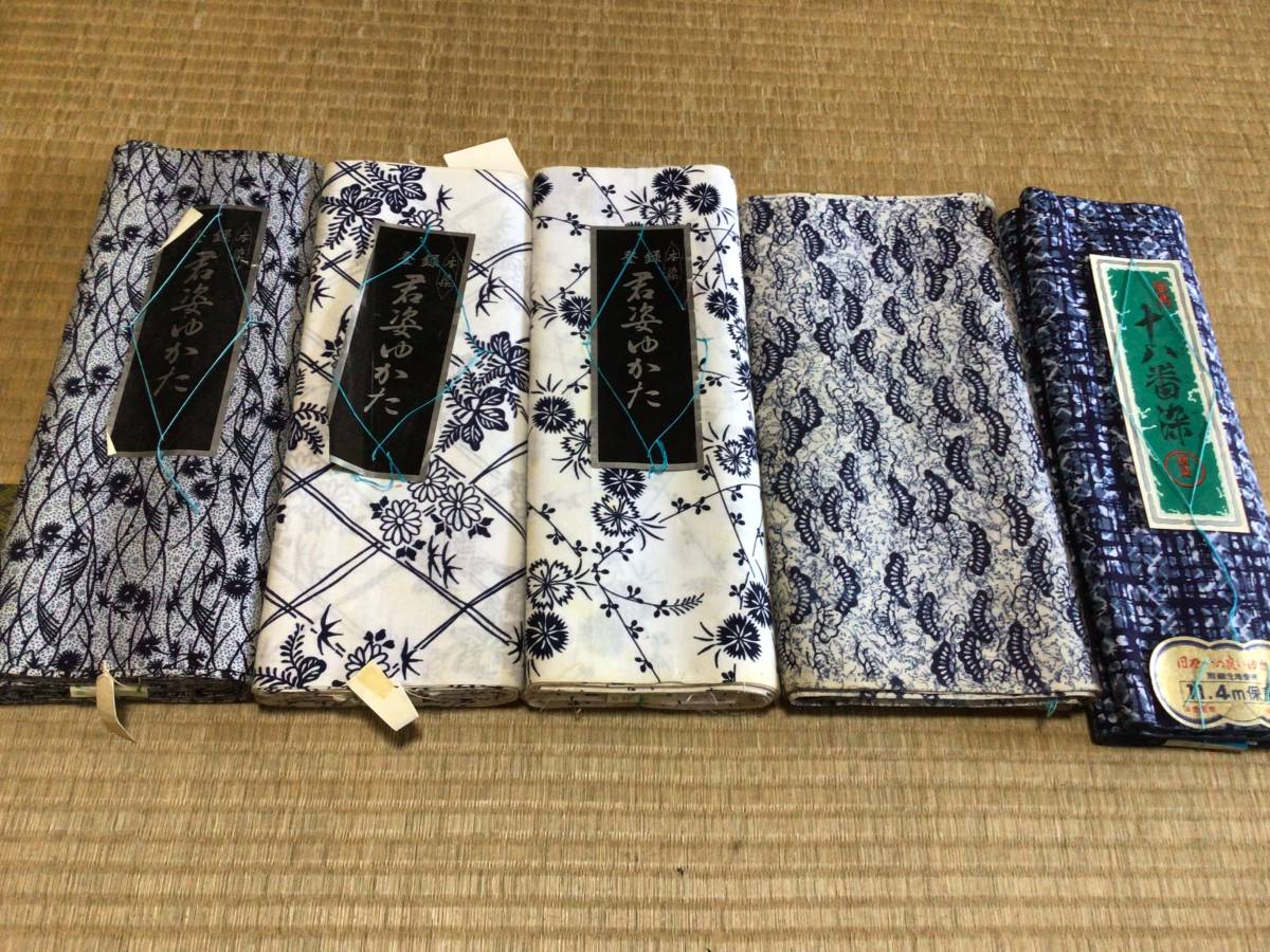 はなだの古布：：紺白浴衣反物5本(反物)｜売買されたオークション情報 