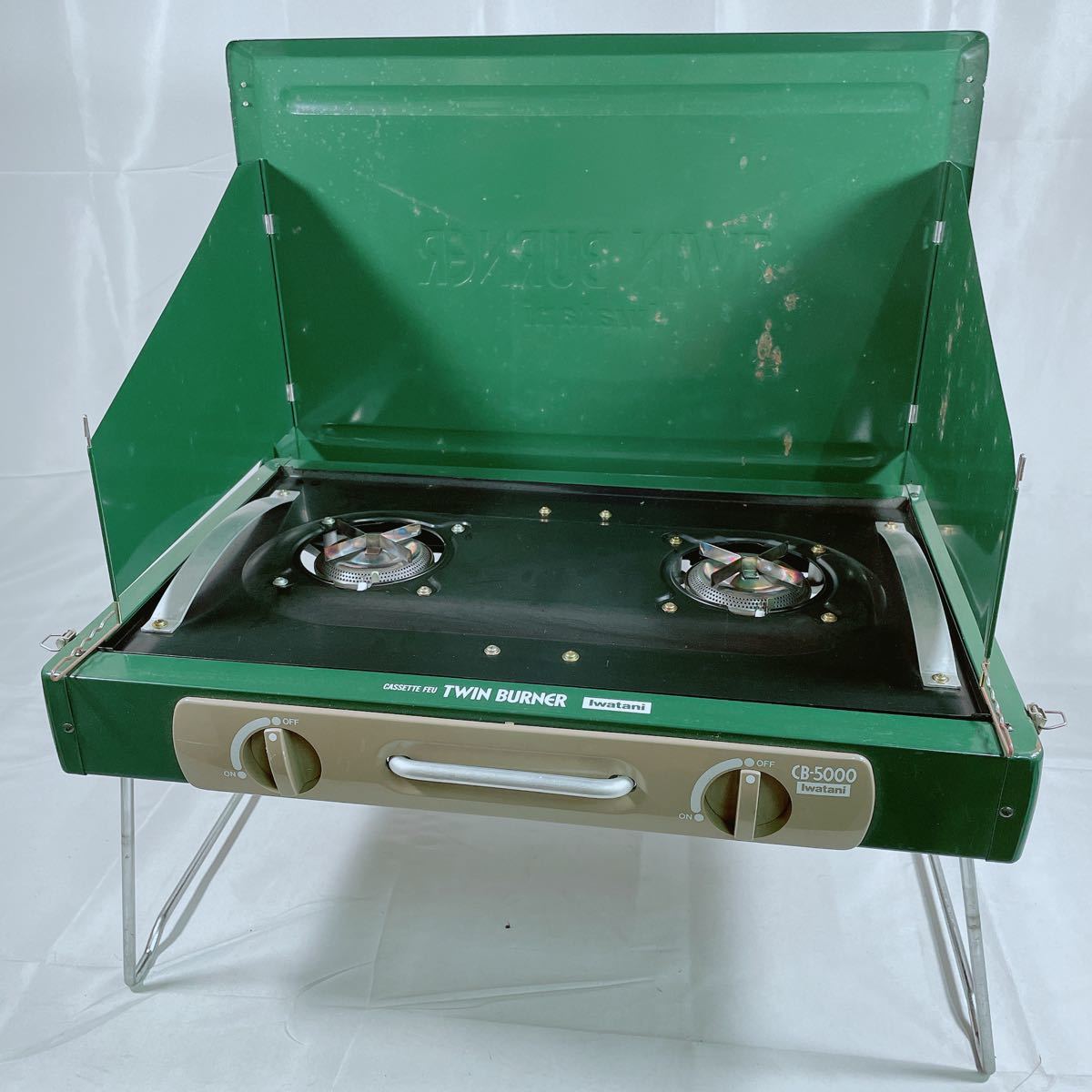 動作OK◇iwatani/イワタニ TWIN BURNER CB-5000 カーキ 2口コンロ