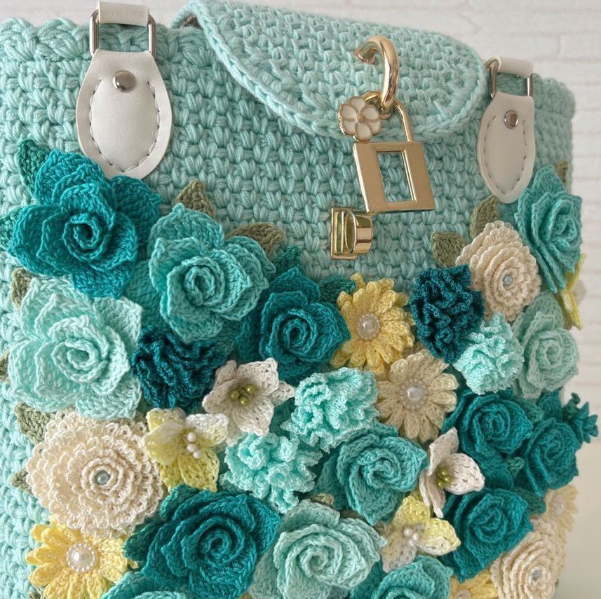 かぎ針編み バッグ レース編み ばらモチーフ ハンドメイド 花とレース