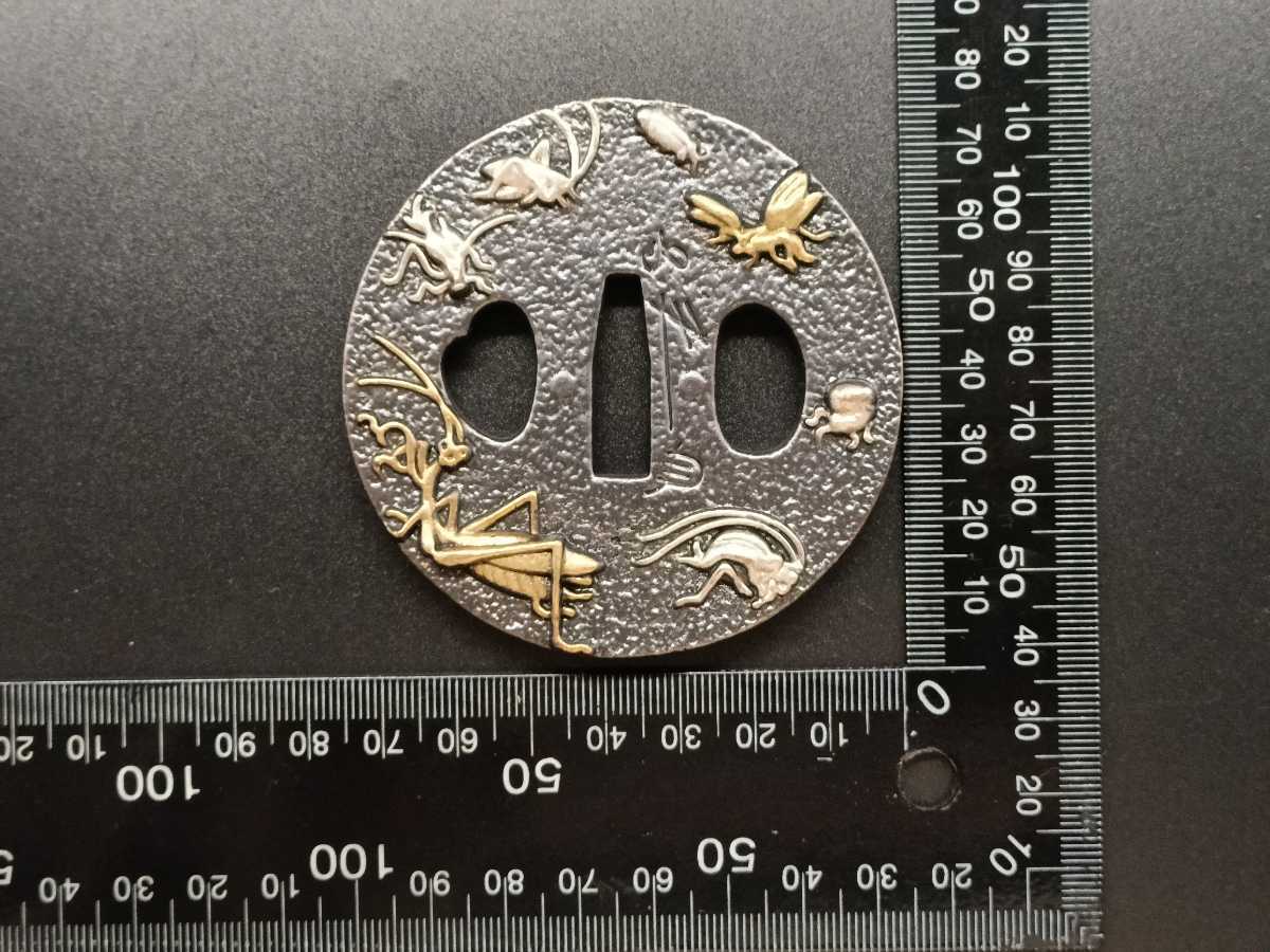 刀鍔 鍔 日本刀装具 細工 銅地 OS13 唐草卍字の図 金銀メッキ 刀