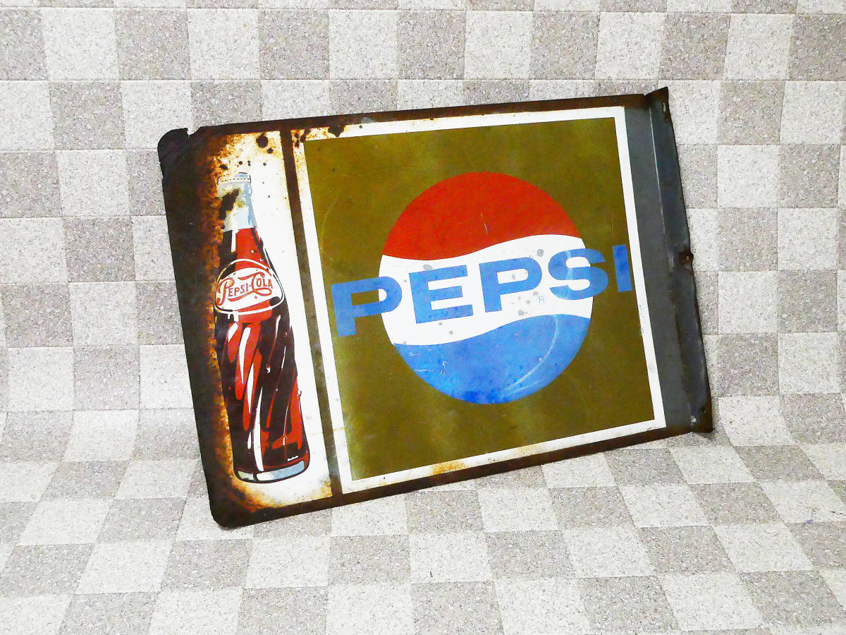 古い看板 ペプシコーラ 両面 PEPSI-COLA 昭和レトロ 当時物