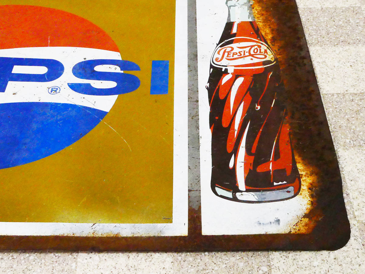 古い看板 ペプシコーラ 両面 PEPSI-COLA 昭和レトロ 当時物