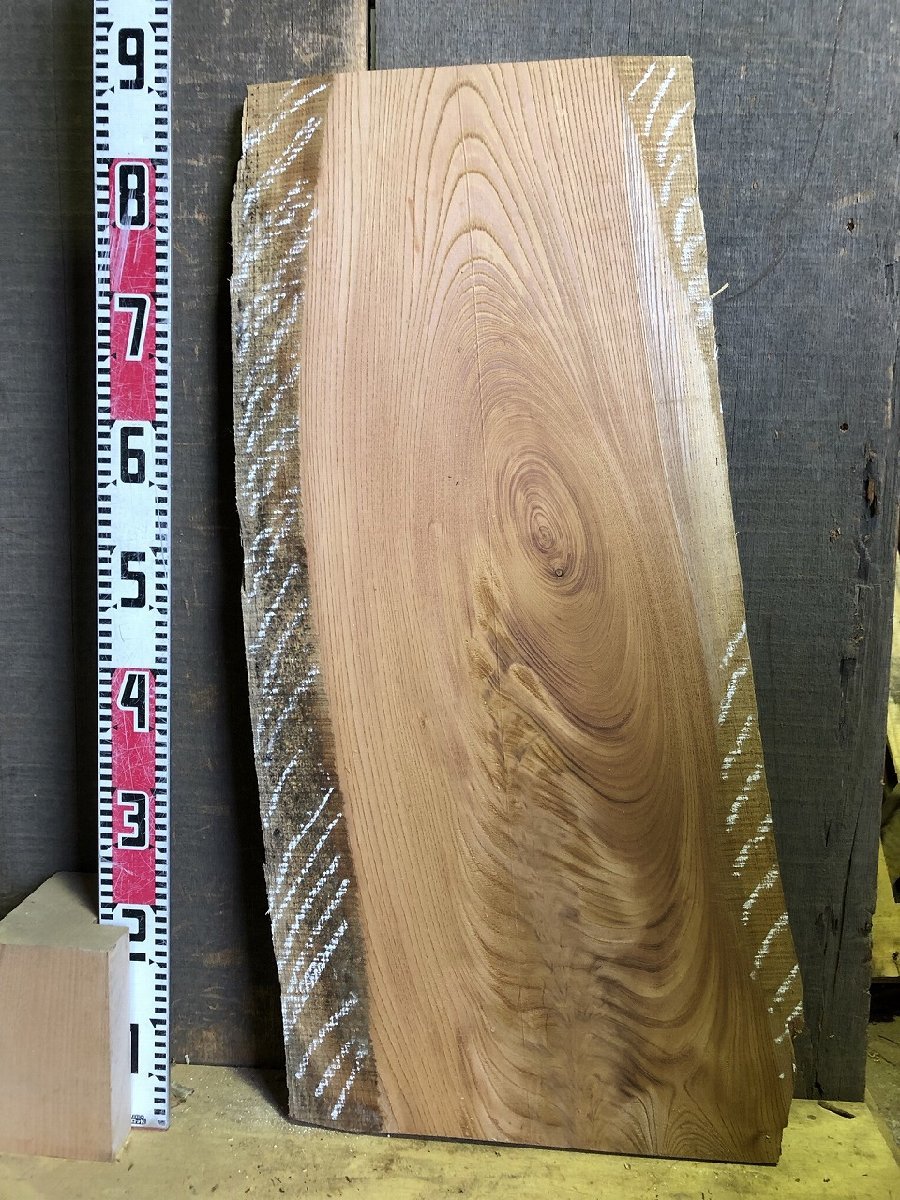 【M425】欅 一枚板 材料 天然木 無垢材 木材 材木 極上杢 乾燥材 銘木 ケヤキ DIY テーブル ～895×～440×33㎜《 鬼童銘木》 一枚板 材料 天然木 玉杢 極上 天然