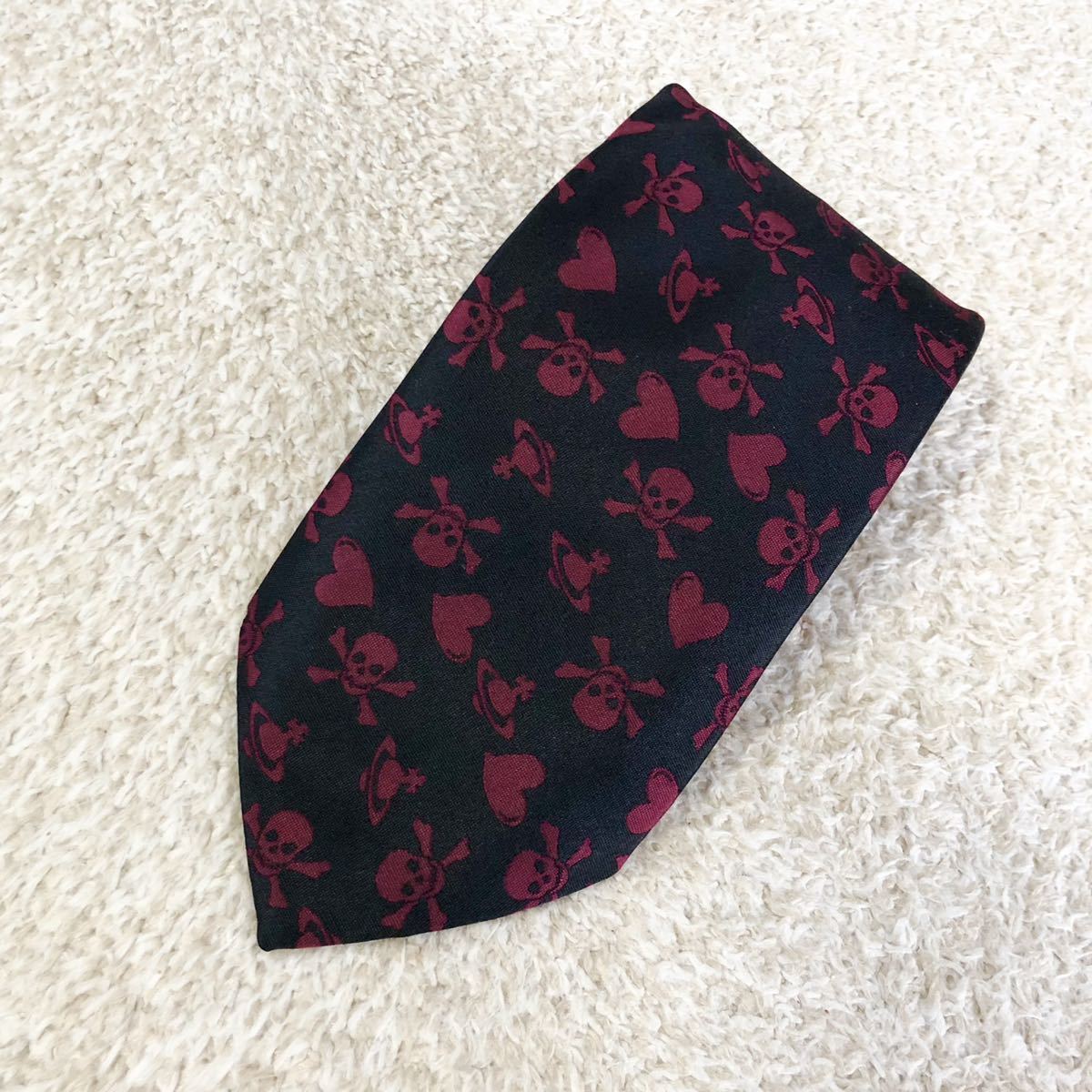 【美品】Vivienne Westwood オーブ ドクロ ローズ 総柄ネクタイ 安い正規店 Vivienne Westwood ヴィヴィアンウエストウッド オーブロゴ