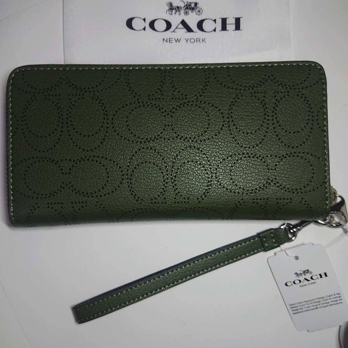コーチ COACH 長財布 財布 パンチンググリーン 緑 ラウンドファスナー 