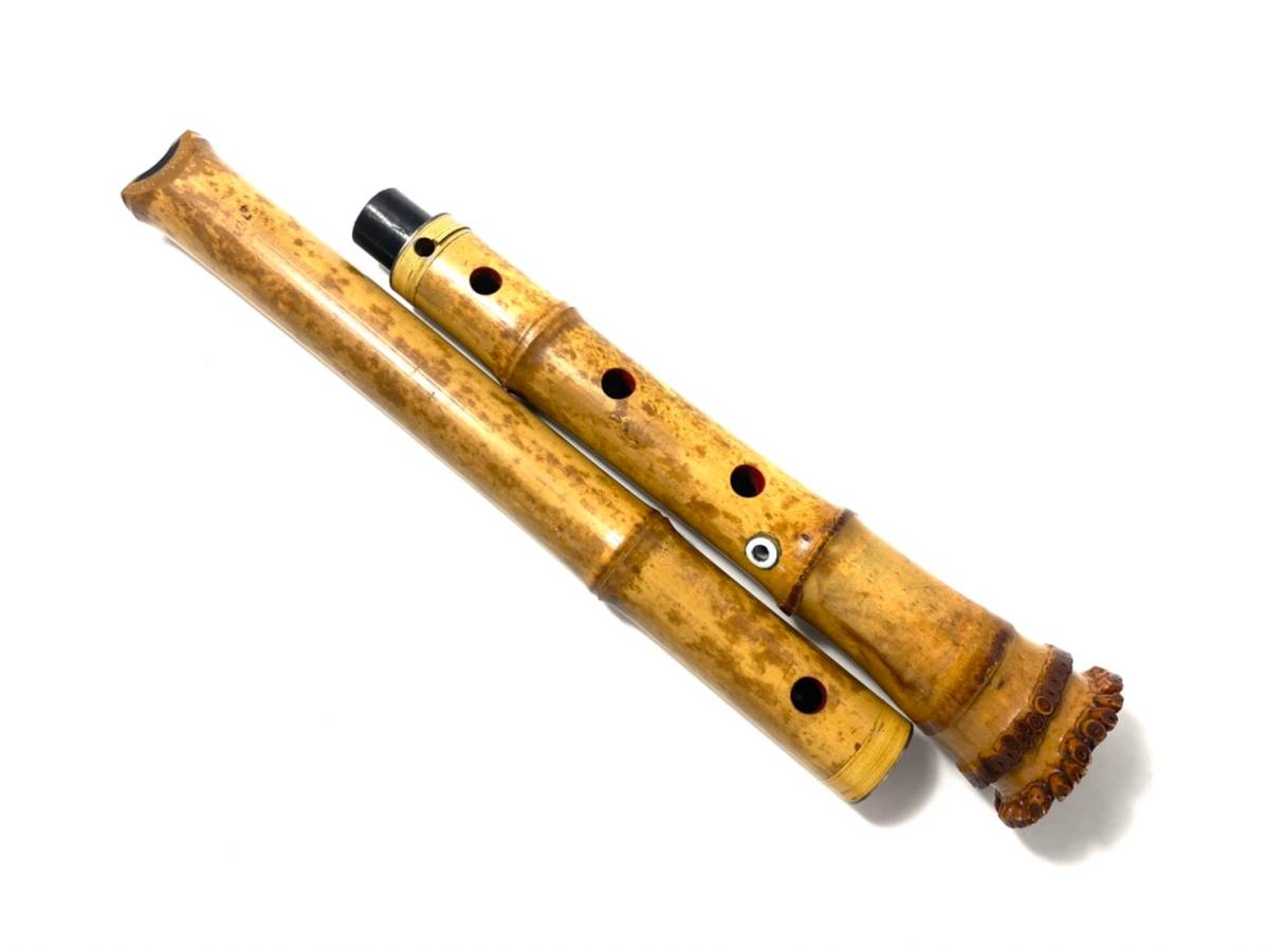 お得，格安 尺八 都山流 真山作 銀歌口 銀一線籐巻き 全長 (約)58cm