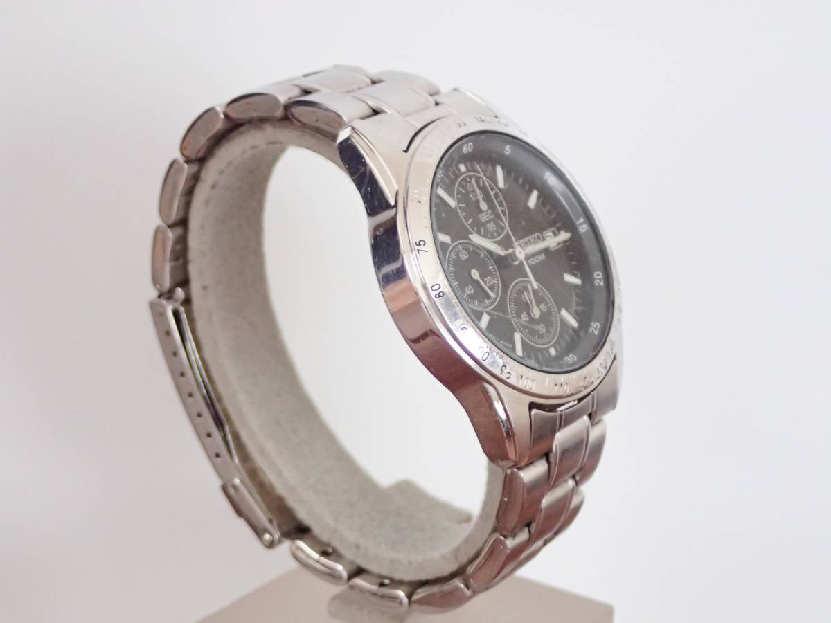 C4925-9】 SEIKO セイコー クロノグラフ ブラック 文字盤 デイト 7T92 
