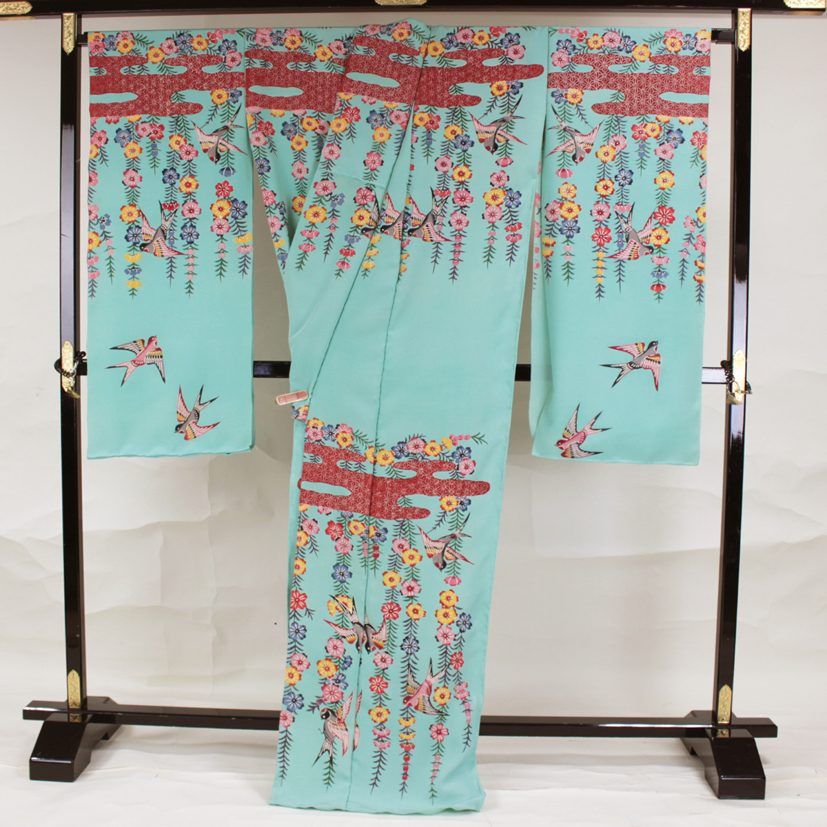 平和屋着物□豪華振袖 駒刺繍 松竹梅鴛鴦草花文 暈し染め 金彩 逸品