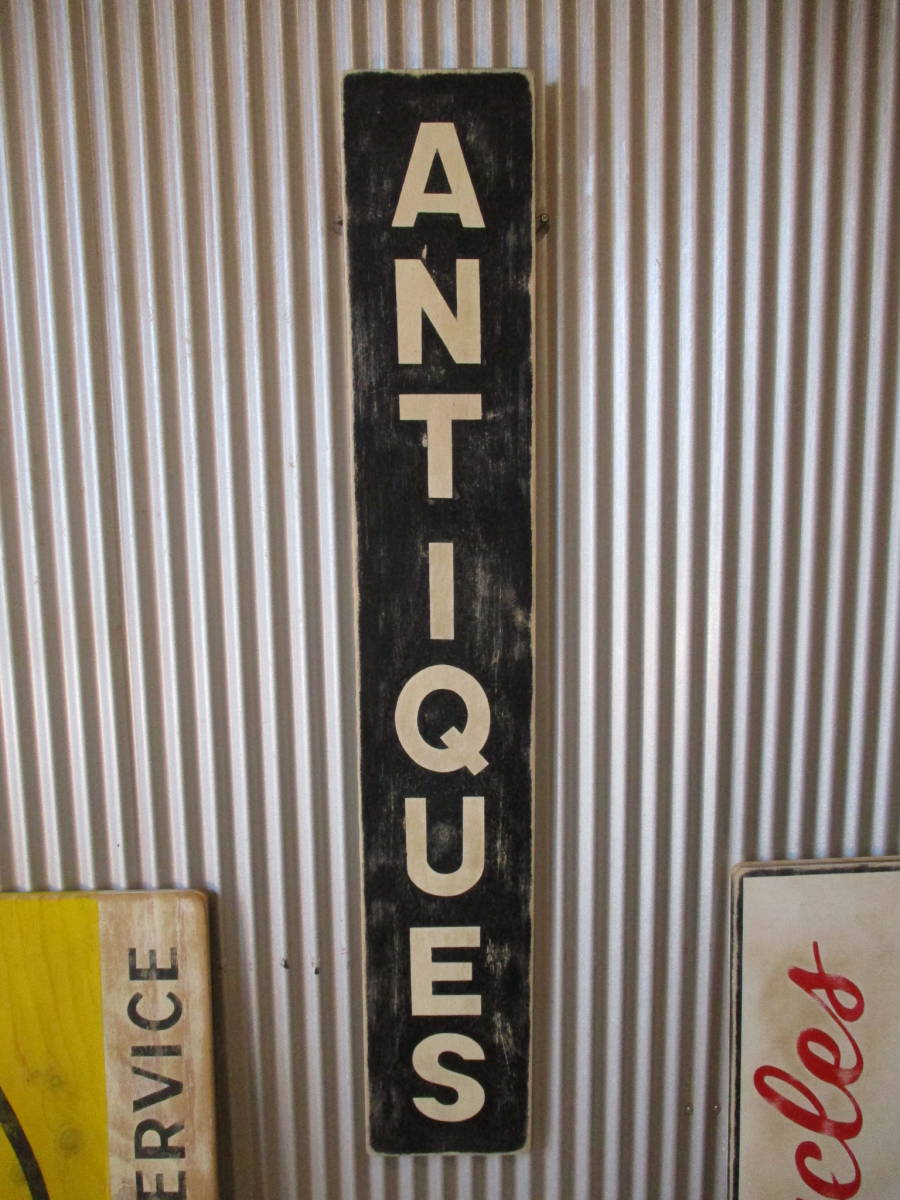 ビンテージサイン木製看板 検）ANTIQUESアンティークショップ