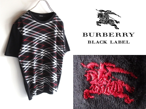 新作登場，100%新品 BURBERRY BLACK LABEL バーバリーブラックレーベル バイアスノバチェック切替 Tシャツ 半袖 カットソー 2 黒 日本製 ネコポス対応(トップス)｜売買されたオークション情報、yahooの商品情報をアー 男性用
