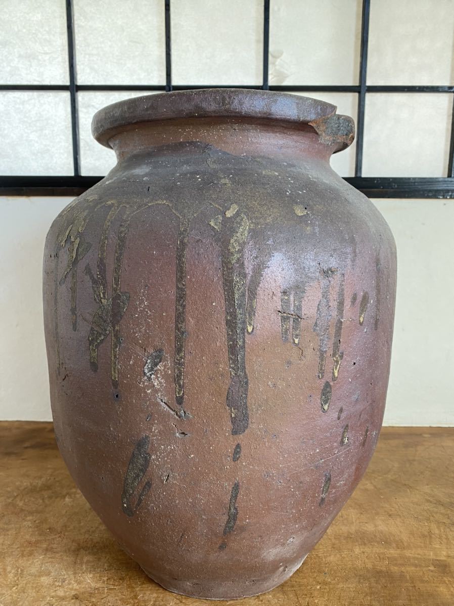 JK962] 古い壺 古備前 水瓶 壺 メダカ鉢 金魚鉢 ビオトープ 大壺 骨董品 古