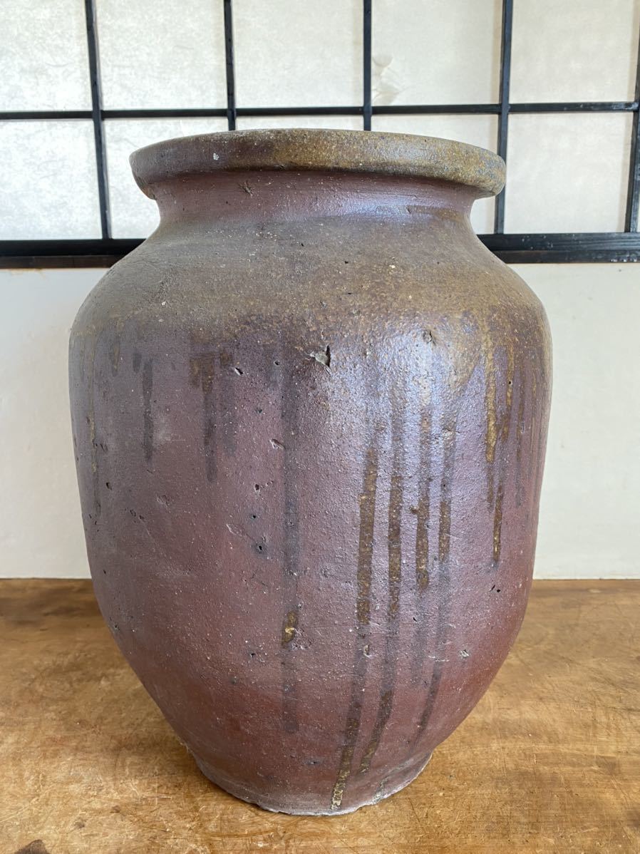 JK962] 古い壺 古備前 水瓶 壺 メダカ鉢 金魚鉢 ビオトープ 大壺 骨董品 古