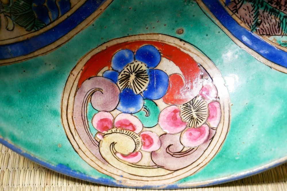 幸 金沢茶人の蔵】九谷村 山代窯 青手 古九谷 五輪 花鳥 山水絵 鉢