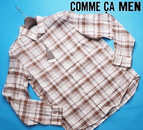 新作，新品 定価1.6万円 COMME CA MEN コムサメン ショートポイントカラー リネンチェックシャツL茶 14 19IP05 ラスト(Lサイズ)｜売買されたオークション情報、yahooの商品情報をアーカイブ公開 - オークファン 長袖シャツ一般