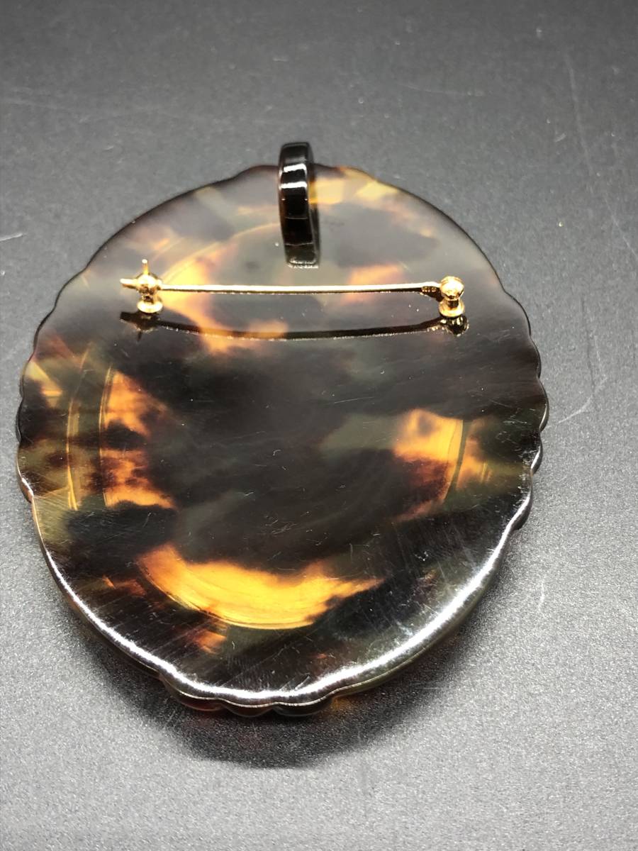 3374】 べっ甲 カメオ ペンダント ブローチ k18金具 レトロ